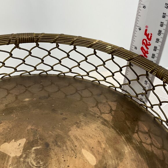 Vintage Brass Round Wire Basket Tray With Handles 12" Diameter‎ - Picture 4 of 5
